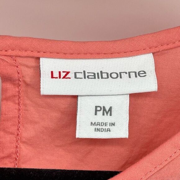 Liz Claiborne Coral Orange Eyelet Cotton Top – Keyhole Neck, Petite Medium - Picture 6 of 10